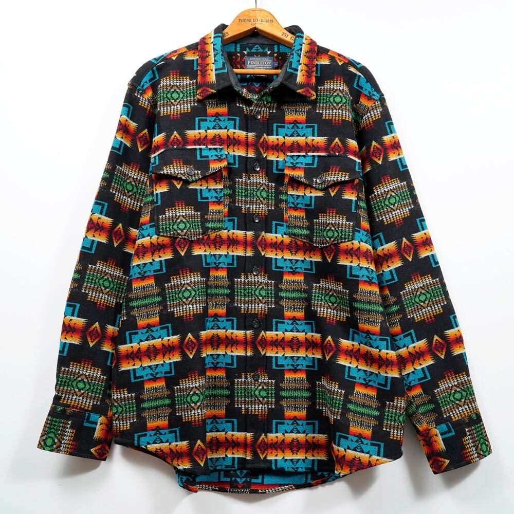 Pendleton 100% Virgin Wool Southwestern Aztec Shirt Jacket L Black Unique